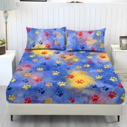 ZIATUBLES 3 Pcs Twin Size Sheet Set, Paw Printed Soft Comfort Bedding Sets with 1 Fitted Sheet and 2 Pillowcases, Cooling Cozy All-Season Bed Sheets Easy To Care