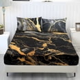 thumbnail image 1 of ZIATUBLES 3 Pcs Twin Size Sheet Set, Soft Comfort Bedding Sets with 1 Fitted Sheet and 2 Pillowcases, Cooling Cozy All-Season Bed Sheets, Black Yellow Marble Printed, 1 of 9