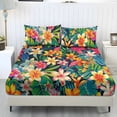 thumbnail image 1 of ZIATUBLES 3 Pcs Twin Size Sheet Set, Tropical Flower Leaf Printed Soft Comfort Bedding Sets with 1 Fitted Sheet and 2 Pillowcases, Cooling Cozy All-Season Bed Sheets, 1 of 9