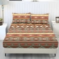 thumbnail image 1 of ZIATUBLES 3-Piece Full Size Bedding Set Soft Cooling Polyester, 1 Fitted Sheet and 2 Pillowcases Comfortable and Durable All-Season Sheets, Brown Aztec Stripe Geometric Print, 1 of 9