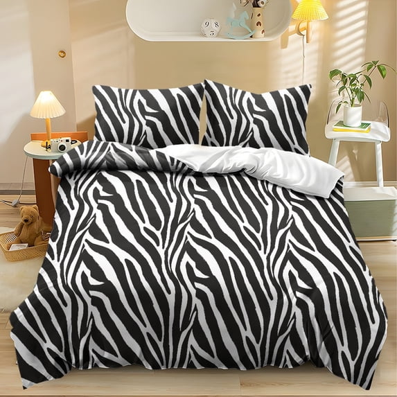 ZIATUBLES 3-Piece Queen Size Duvet Cover Set, Zebra Stripe Printed Soft Breathable Bedding, Zipper Closure, Easy Care All-Season Bedroom Home Dorm Apartment Bed Linens