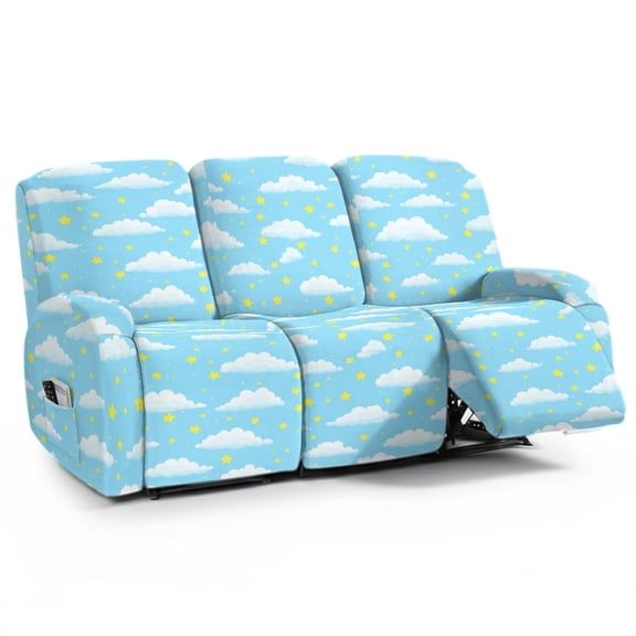 ZIATUBLES 3 Seater Recliner Sofa Covers, Stretch Reclining Couch Cover Set of 8, Recliner Chair Slipcovers Soft Washable Furniture Protector Slipcovers for Pet, Cloud Star Printed