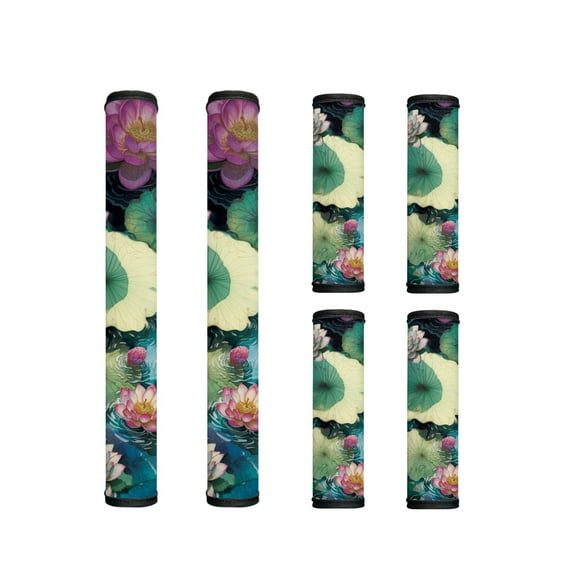 ZIATUBLES 6 PCS Lotus Leaf Lotus Flower Print Refrigerator Door Handle Gloves Anti-Skid Kitchen Home Appliance Decor Protector for Fridge Dishwasher Oven with Hook and Loop Fastener