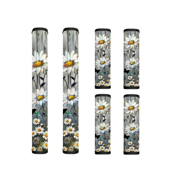 ZIATUBLES 6 PCS Refrigerator Door Handle Covers Soft Neoprene Kitchen Appliance Gloves Fridge Microwave Dishwasher Handle Cover Protector Keep Off Fingerprints Food Stains, Daisy Butterfly Wood Grain