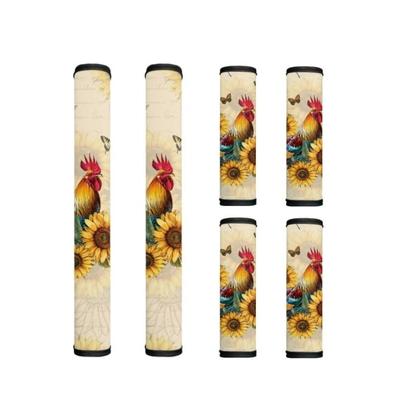 ZIATUBLES 6 PCS Refrigerator Door Handle Gloves Anti-skid Kitchen Home Appliance Decor Protector for Fridge Dishwasher Oven Keep Off Fingerprints Oil Stains Food Spot, Rooster Sunflower Butterfly