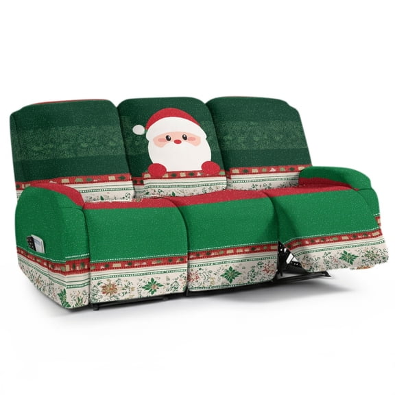 ZIATUBLES 8 PCS Recliner Sofa Covers for 3 Seater Counch, Soft Stretch Recliner Chair Covers with Storage Pockets Christmas Furniture Decor Slipcovers for Living Room, Santa Claus Green