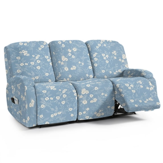 ZIATUBLES 8 PCS Recliner Sofa Covers Stretch Reclining Couch Covers for 3 Cushion Recliner Chair Slipcovers Furniture Protector Soft Washable Living Room Decor Accessories, Floral Blue