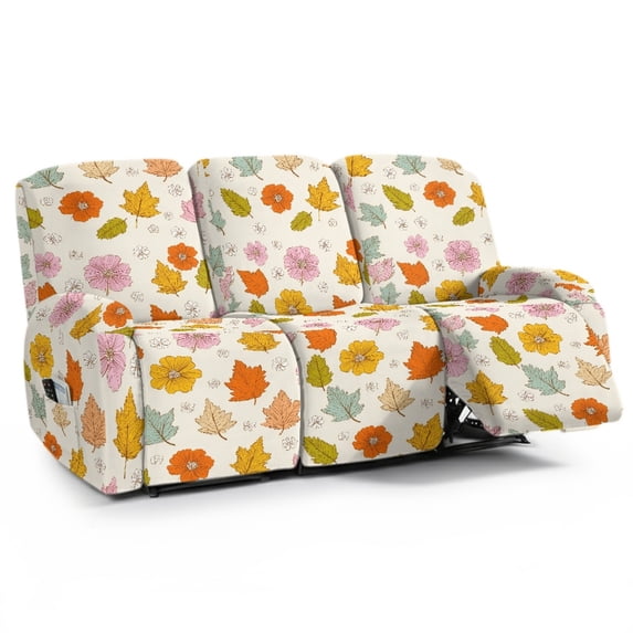 ZIATUBLES 8 Pieces Recliner Covers for 3 Cushion Reclining Sofa, Soft Stretch Recliner Couch Covers with Elastic Bottom Secure Fit Furniture Protector for Pets, Flower Leaf