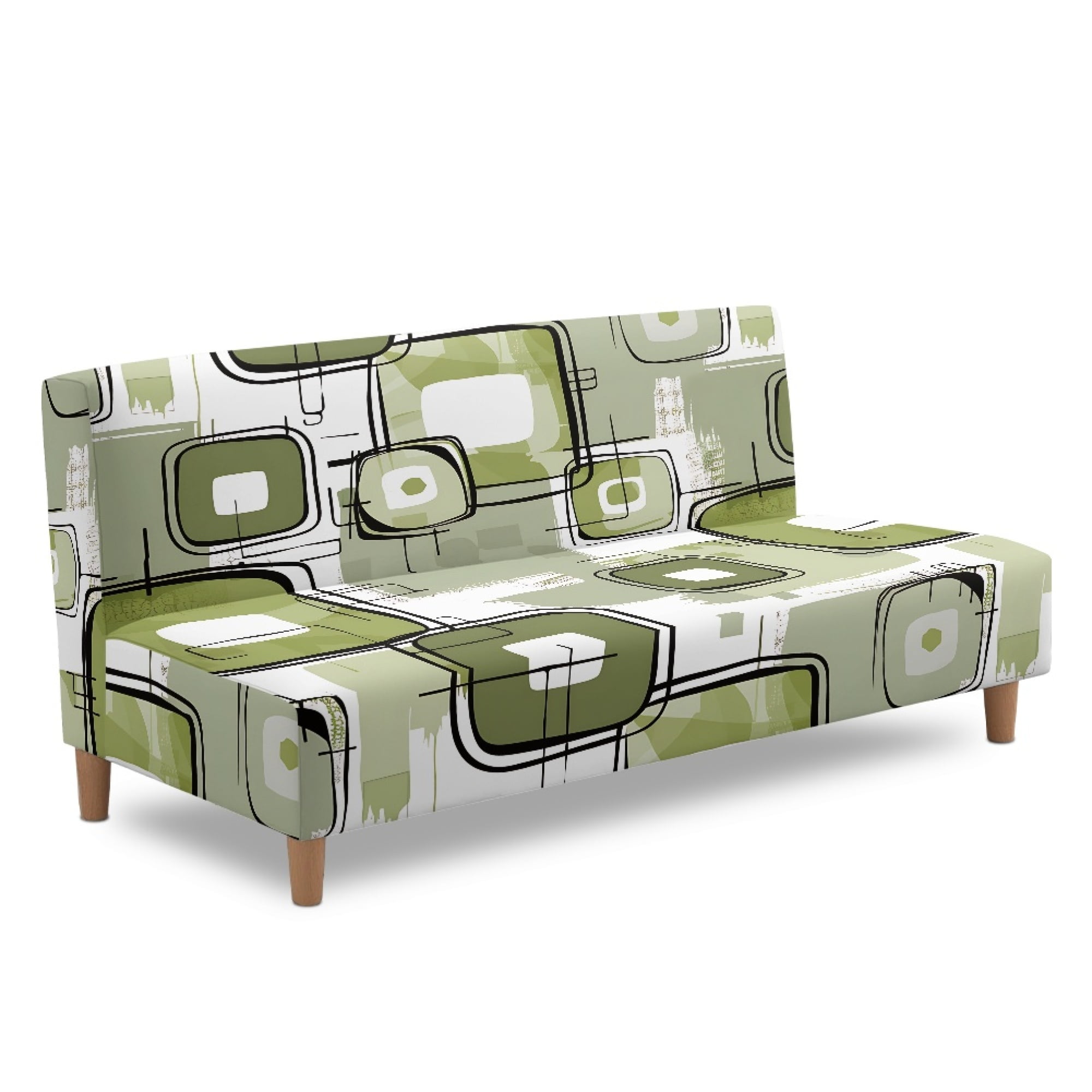 ZIATUBLES Abstract Geometry Armless Sofa Futon Slipcovers, Stretch Couch Cover Dustproof Elastic Furniture Protector Machine Washable for Living Room Bedroom