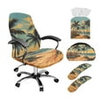 thumbnail image 1 of ZIATUBLES Beach Office Chair Cover Set of 5, Stretch Chair Cover with Armrest Slipcover, PU Leather Tissue Box Cover and Square Remote Caddy for Home Living Room, L, 1 of 7
