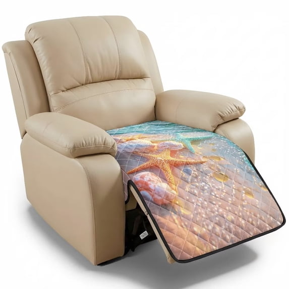 ZIATUBLES Beach Starfish Print Recliner Chair Cover, Anti-Slip Quilted Polyester Recliner Slipcover, Washable Pets Friendly Furniture Protector for Most Standard Recliners