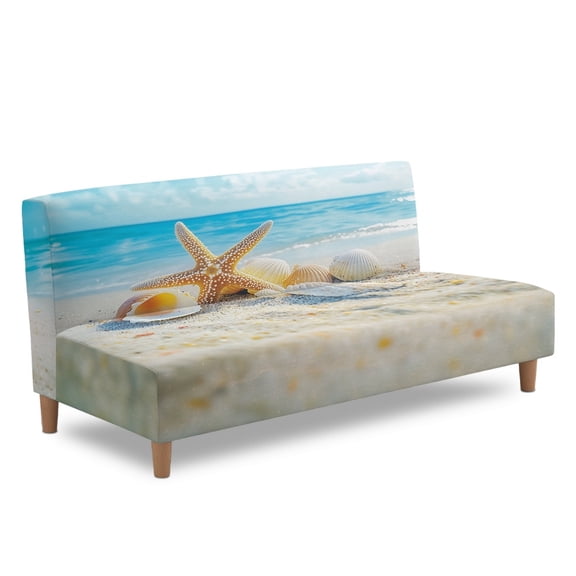 ZIATUBLES Beach Starfish Shell Print Sofa Slipcover Armless Futon Cover, Stretch Elastic Couch Cover Dustproof Furniture Protector Machine Washable for Sofa Bed, Home, RV
