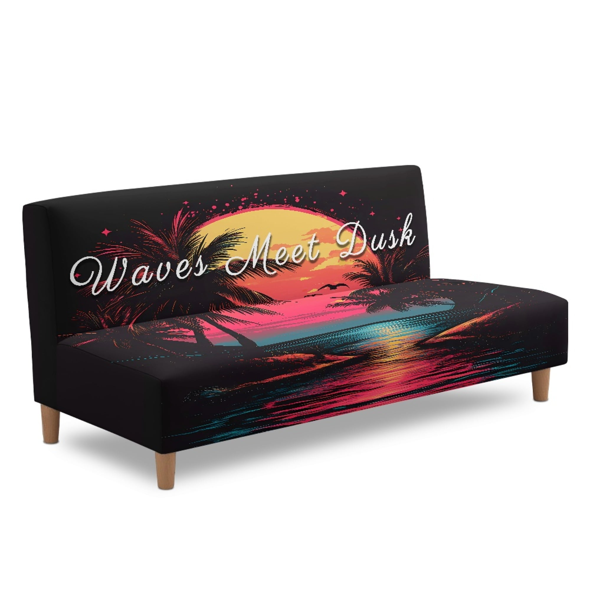 ZIATUBLES Beach Sunset Stretch Sofa Slipcover Armless Futon Cover Full Queen Size Furniture Protector Elastic Polyester Spandex Folding Couch Shield Sofa Cover