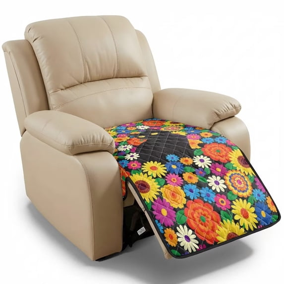 ZIATUBLES Black Cat Floral Print Recliner Chair Cover, Anti-Slip Reclining Sofa Seat Cushion Slipcover, Washable Pet Friendly Furniture Protector, 38.58 x 24.40 Inches Living Room Decor