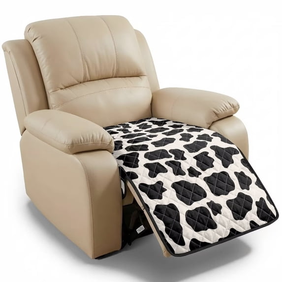 ZIATUBLES Black White Cow Print Recliner Chair Cover, Quilted Polyester Anti-Slip Furniture Protector, Washable Pets Friendly Recliner Couch Slipcover for Living Room