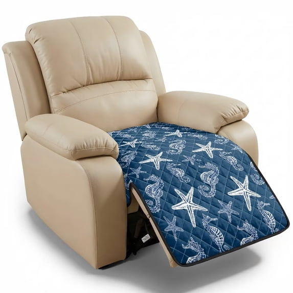 ZIATUBLES Blue Seahorses Starfishes Print Recliner Chair Cover, Anti-Slip Quilted Recliner Couch Slipcover, Washable Furniture Protector for Living Room, Fits Most Standard Recliners