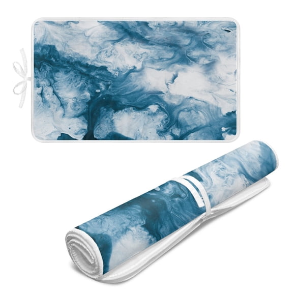 ZIATUBLES Blue White Flowing Texture Foldable Ironing Blanket Portable Ironing Board Replacement for Travel, RV, Laundry Multifunctional Ironing Blanket, 31.5" x 19.6"