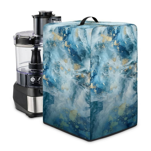 ZIATUBLES Blue White Marble Print Juicer Cover Canvas Kitchen Appliance Dust Cover with Top Handle Stain Resistant Countertop Decor Accessories, Size S, 8 "W x 8 "D x 17 "H
