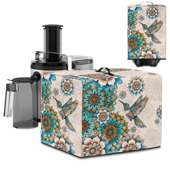 ZIATUBLES Boho Hummingbird Mandala Flower Juice Extractor Cover Dustproof Kitchen Appliance Cover Stain Resistant Canvas Blender Dust Cover Protector for Countertop, 17 "W x 11 "D x 15 "H