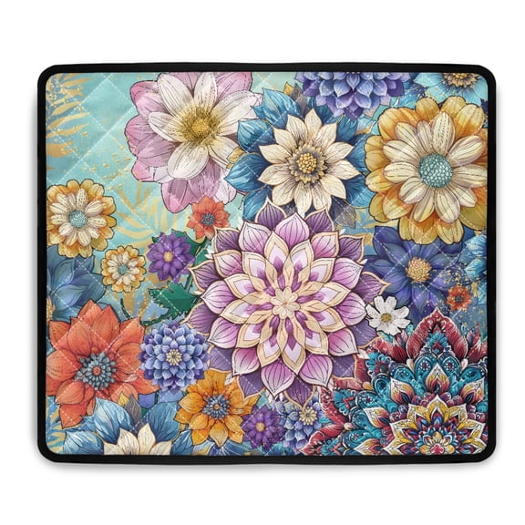 ZIATUBLES Boho Mandala Floral Washer Dryer Dust Proof Top Cover Wrapped Design Washing Machine Top Protector Pad Versatile Home Laundry Room Kitchen Decor Accessories, 24 x 19.7 Inch