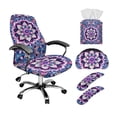 thumbnail image 1 of ZIATUBLES Boho Mandala Print Office Chair Cover Set of 5, Stretch Chair Cover with Armrest Slipcover, PU Leather Tissue Box Cover and Square Remote Caddy for Home Living Room, L, 1 of 7