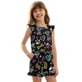 thumbnail image 1 of ZIATUBLES Bone Heart Paw Print Girls Summer Romper Ruffle Cap Sleeves One-Piece Short Jumpsuit Soft Comfort Kids Casual Playsuit with Pockets for 5-6 Y, 1 of 6