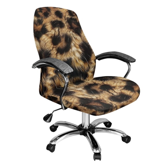 ZIATUBLES Brown Leopard Print Stretch Gaming Chair Cover Soft Dustproof Rotating Chair Desk Chair Cover Universal Rotating Chair Slipcovers Protector with Snap Button, S,
