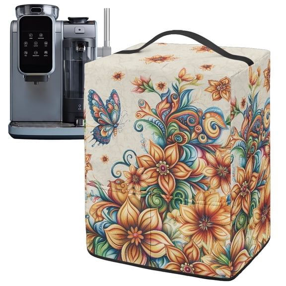 ZIATUBLES Butterfly Boho Flower Print Ice Cream Machine Cover Stain Resistant Kitchen Appliance Deocr Cover with Front Pockets Compatible with Ninja NC501/NC301/NC299amz, 15.35" x 9.84" x 18.11"