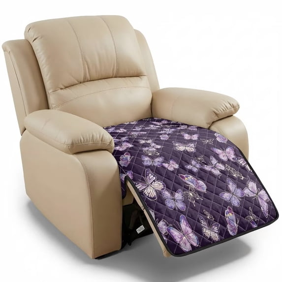 ZIATUBLES Butterfly Deep Violet Print Recliner Chair Slipcover, Anti-Slip Washable Furniture Protector for Reclining Couch Seat Cushion, Pet Dog Cat Friendly Living Room Decor Accessory