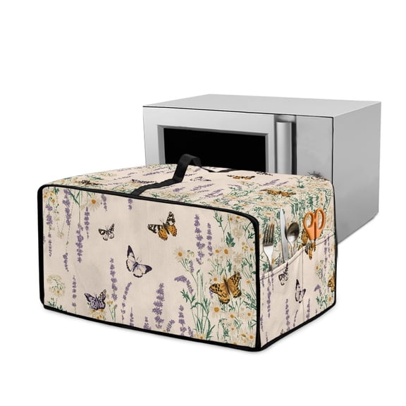 ZIATUBLES Butterfly Floral Print Toaster Oven Cover Linen-Look Polyester Fabric Appliance Dust Cover Large Size Stain Resistant Kitchen Countertop Decor Organization, 22.5" x 18.5" x 13"