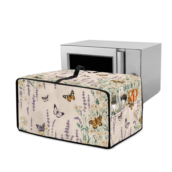 ZIATUBLES Butterfly Floral Print Toaster Oven Cover Linen-Look Polyester Fabric Appliance Dust Cover Medium Size Stain Resistant Kitchen Countertop Decor Organization, 20.5" x 16.5" x 10"