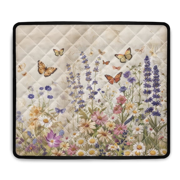 ZIATUBLES Butterfly Floral Washer Dryer Top Protector Mat Multiple Washing Machine Dustproof Top Cover Pad for Laundry Room Kitchen Washable Home Decor Accessories, 24 x 19.7 Inch