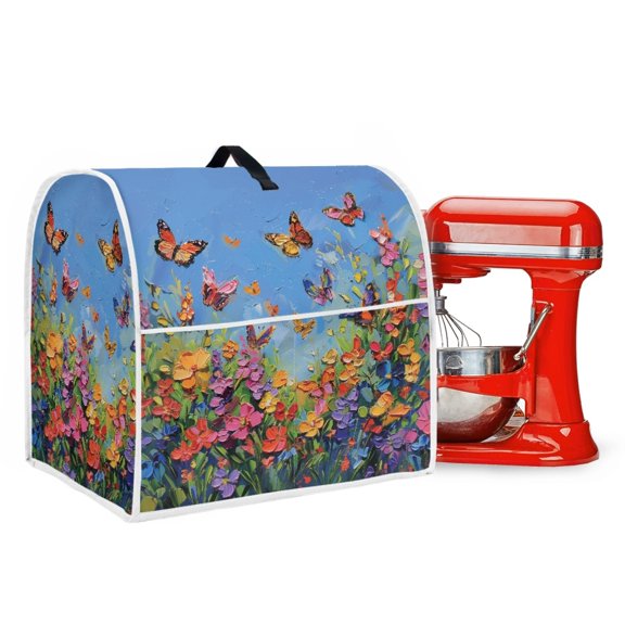 ZIATUBLES Butterfly Flower Oil Paint Pattern Stand Mixer Dust Cover Portable Kitchen Appliance Cover with Top Handle Compatible with 4.5-5 Quart Washable Home Decor Accessories