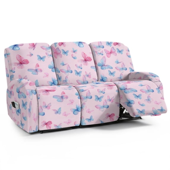 ZIATUBLES Butterfly Priint Recliner Chair Covers, Printed 3-Seater Stretch Reclining Sofa Cover Set of 8, Soft Fitted Furniture Protector Covers for Pet Kid Easy Care Washable Decor Accessories