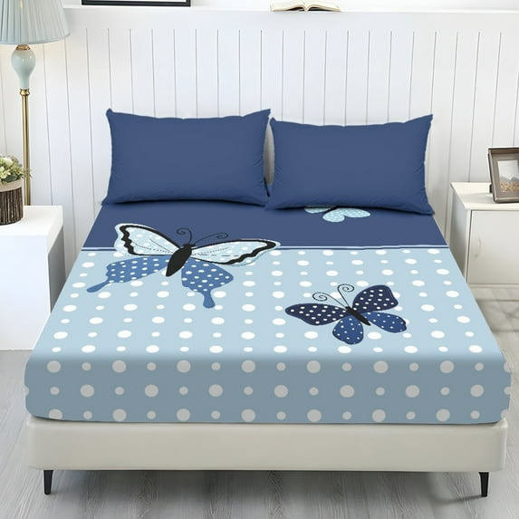 ZIATUBLES Butterfly Printed King Bed Sheets, Polka Dot Cooling King Sheets, Soft Cozy Bedding, 3 Piece Breathable Bedding with Standard Pocket 9.8 Inch Sheet & Pillowcase Set