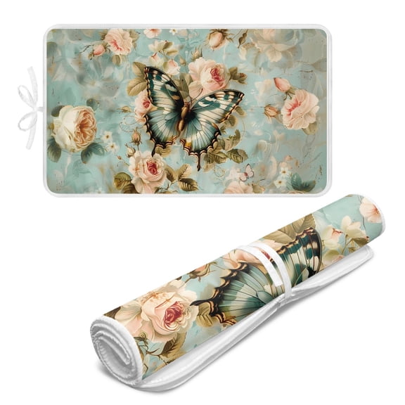 ZIATUBLES Butterfly Rose Print Foldable Ironing Blanket Portable Ironing Board Replacement for Travel, RV, Laundry Multifunctional Ironing Blanket, 31.5" x 19.6"