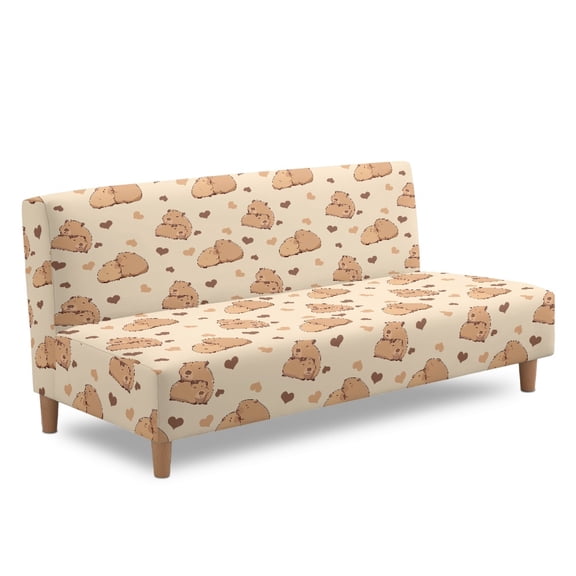 ZIATUBLES Capybara Stretch Sofa Slipcover Armless Futon Cover Full Queen Size Furniture Protector Elastic Polyester Spandex Folding Couch Shield Sofa Cover