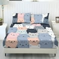 thumbnail image 1 of ZIATUBLES Cartoon Cat Bedding Sheets Twin XL Size, Soft Cooling Polyester Bed Sets, 3-Piece Sets with 1 Elasticed Fitted Sheet and 2 Pillowcases, Chic Home RV Decor Accessories, 1 of 5