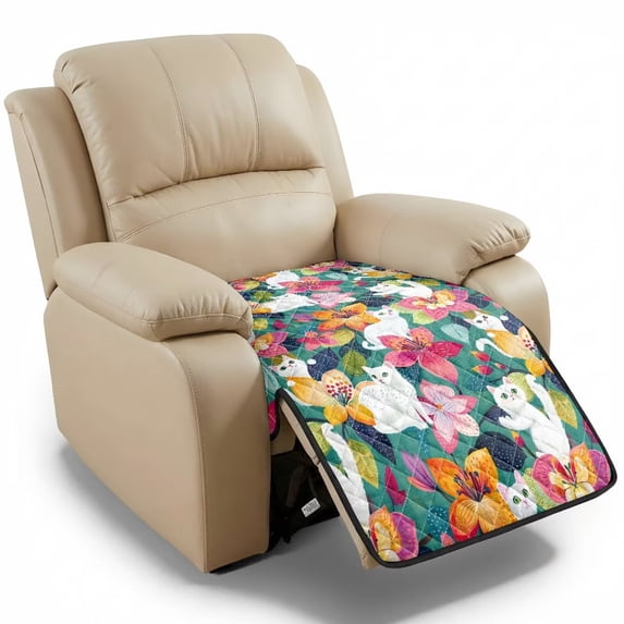 ZIATUBLES Cat Lily Tropical Print Recliner Chair Slipcover, Anti-Slip Washable Furniture Protector for Reclining Couch Seat Cushion, Pet Dog Cat Friendly Living Room Decor Accessory