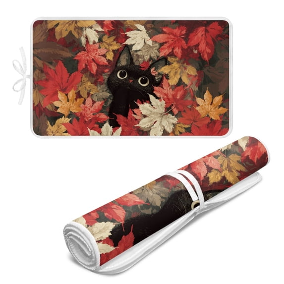 ZIATUBLES Cat Maple Leaf Print Ironing Pad, 31.5 x 19.6 inch Foldable Ironing Mat Blanket for Top of Washer Dryer, Multifunctional Ironing Accessories Easy to Store