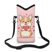 ZIATUBLES Cellphone Crossbody Case Bag Water Resist Neoprene Phone Pouch Portable Stylish Sleeve Case with Adjustable Strap Phone Bag , Hook and Loop Fastener, 4 X 8 Inch, Cartoon Corgi Heart Pink