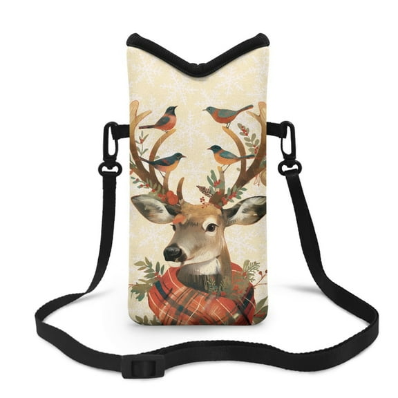 ZIATUBLES Cellphone Crossbody Case Bag Water Resistant Neoprene Phone Pouch Portable Stylish Sleeve Case with Adjustable Strap Phone Bag , Hook and Loop Fastener, 4 X 8 Inch, Reindeer Bird