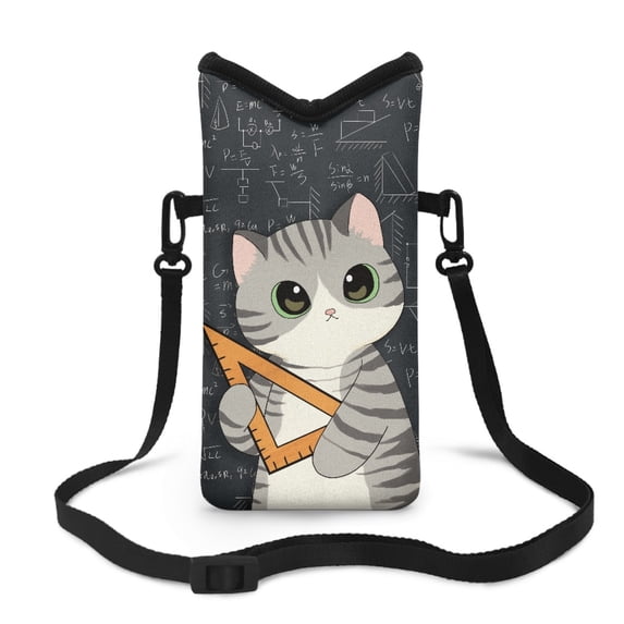 ZIATUBLES Cellphone Crossbody Case Bag Water Resistant Neoprene Phone Pouch Portable Stylish Sleeve Case with Adjustable Strap Phone Bag , Hook and Loop Fastener, 4 X 8 Inch, Math Cat