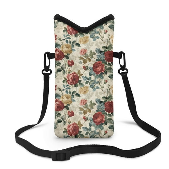 ZIATUBLES Cellphone Shockproof Bag Soft Neoprene Cellphone Bag Top Opening Phone Case Hook and Loop Fastener Phone Sleeve Case with Adjustable Strap , 4 X 8 Inch, Vintage Rose