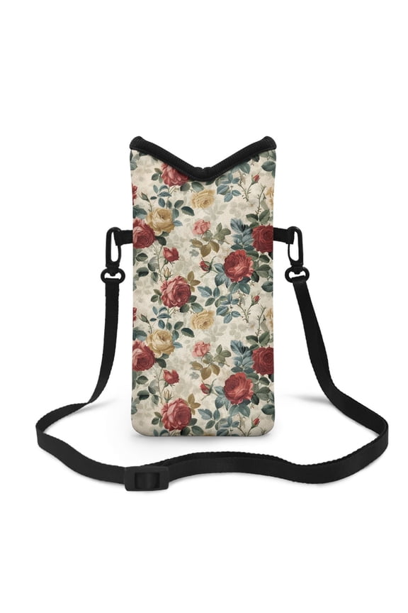 Cellphone Shockproof Bag Soft Neoprene Cellphone Bag Top Opening Phone Case Hook and Loop Fastener Phone Sleeve Case with Adjustable Strap , 4 X 8 Inch, Vintage Rose
