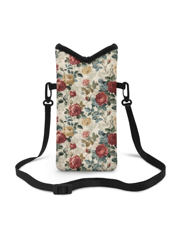 Cellphone Shockproof Bag Soft Neoprene Cellphone Bag Top Opening Phone Case Hook and Loop Fastener Phone Sleeve Case with Adjustable Strap , 4 X 8 Inch, Vintage Rose