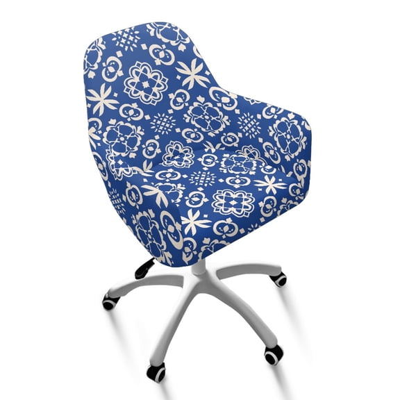 ZIATUBLES Classical Flower Pattern Polyester Stretchable Dining Room Chair Slipcovers Washable Removable Swivel Curved Back Chair Protector Cover for Home Living Room Decor