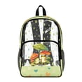 thumbnail image 1 of ZIATUBLES Clear Backpack 17 Inch, Heavy Duty Fabric & PVC Transparent Bookbag with Rainy Frog Mushroom Print, Large Capacity See Through Backpack for Women Men School, 1 of 7