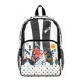 thumbnail image 1 of ZIATUBLES Clear Backpack 17 Inch, Heavy Duty See Through Bookbag with Front Pockets & Side Mesh, Whimsical Garden Doodle Print Fabric & PVC Transparent Bag for School, Work & Security, 1 of 7