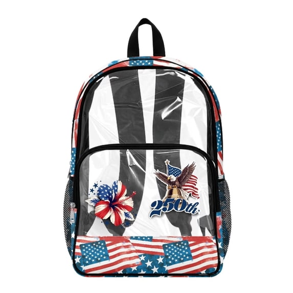 ZIATUBLES Clear Backpack Heavy Duty 17 Inch, Fabric & PVC Transparent Bag with Front & Side Pockets, See Through Backpack for School Work Security Travel